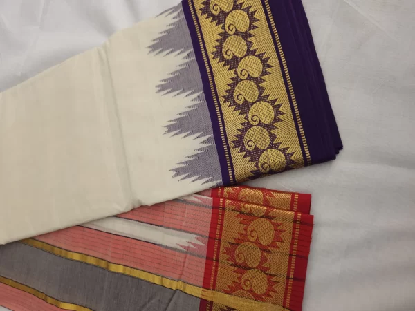 pure cotton dhothi with kanji mundi with mango border